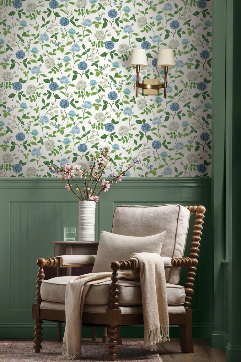 Rifle Paper Co. Roses Wallpaper - White & Blue — Ảnh 5