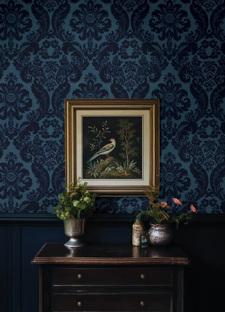 Shadow Flocked Damask Wallpaper - Blue and Teal — Ảnh 5