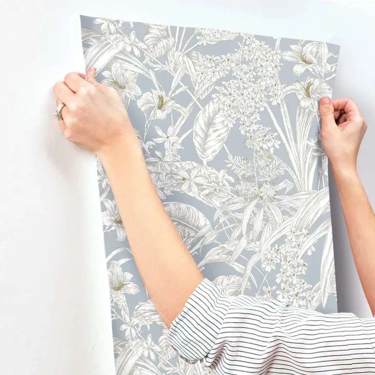 Orchid Conservatory Toile Wallpaper - Blue/Taupe — Ảnh 3