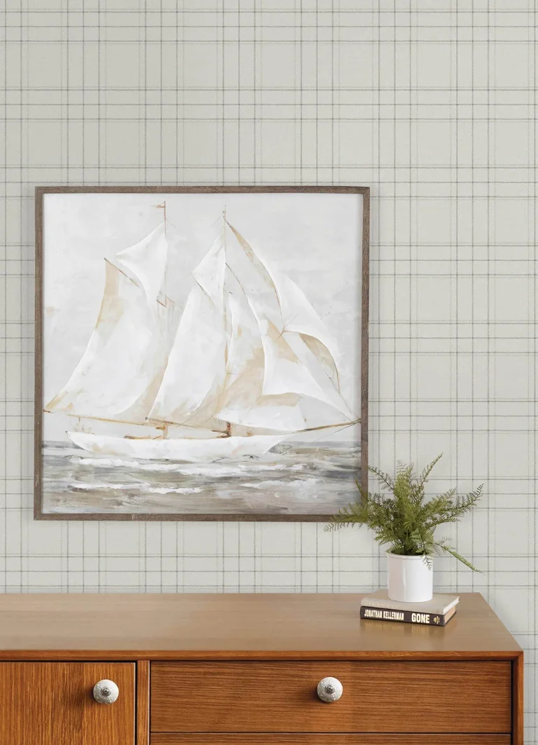 Chesapeake Fox Hollow Dashed Plaid Wallpaper - Ivory — Ảnh 4