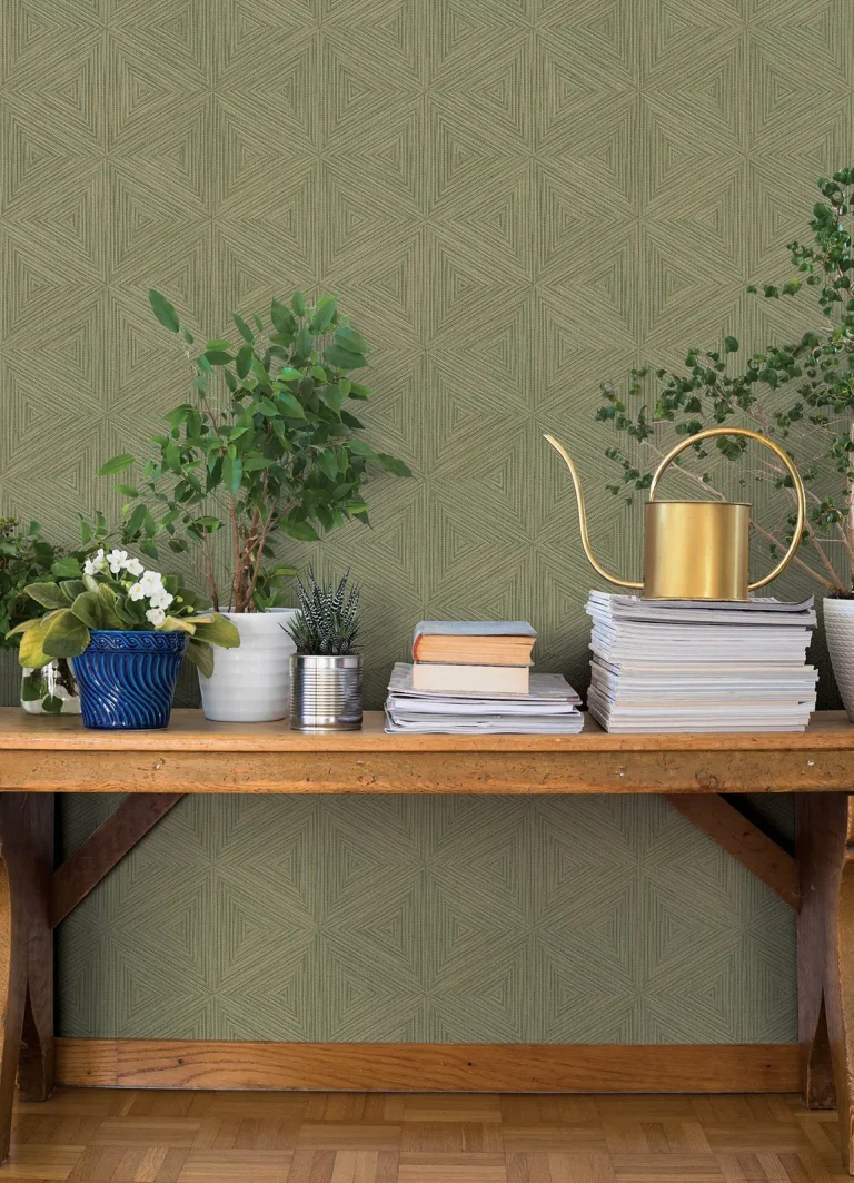 Anara Geo Faux Grasscloth Wallpaper - Green — Ảnh 4