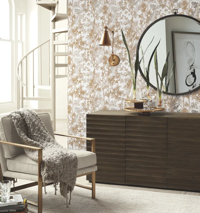 Shimmering Foliage Wallpaper - White/Gold — Ảnh 3