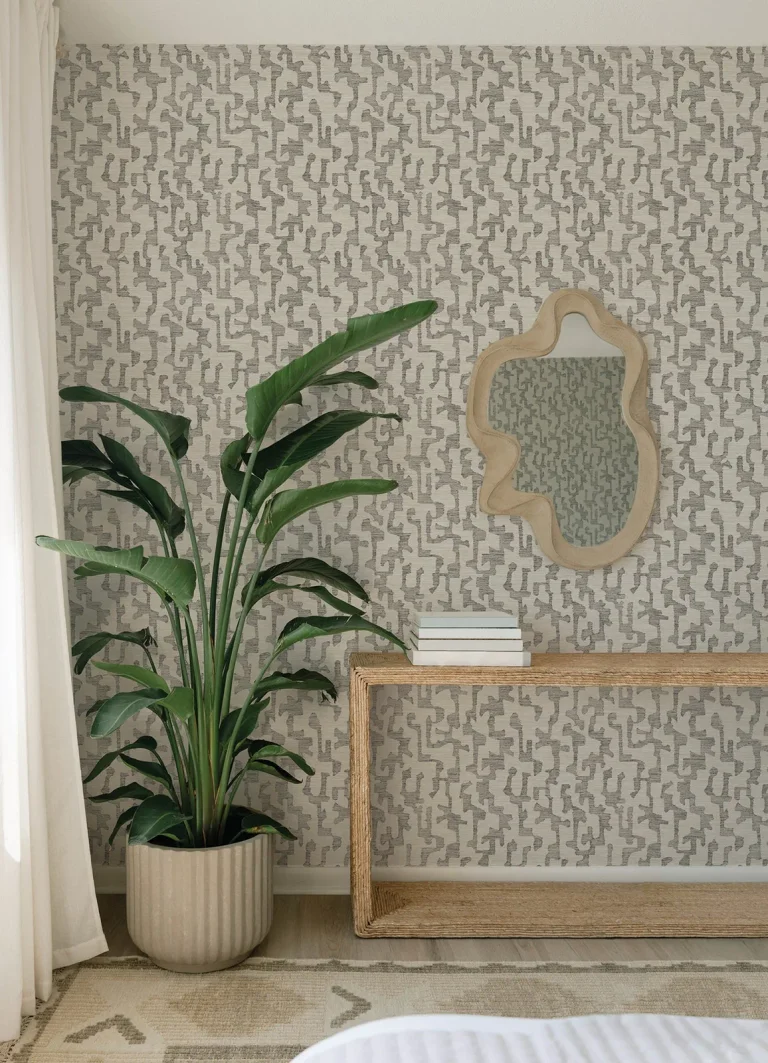 Cipher Geometric Faux Grasscloth Wallpaper - Black — Image 4