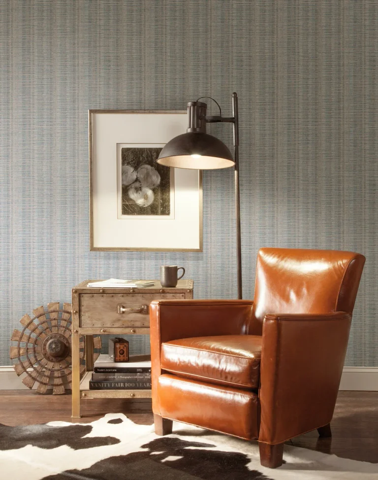 Broken Boucle Stripe Wallpaper - Putty/Blue Mix — Ảnh 4