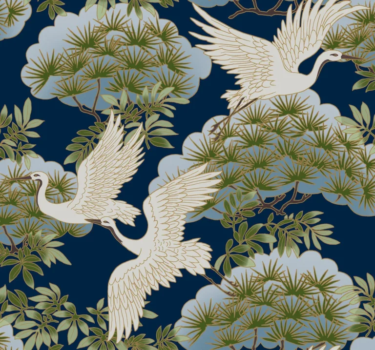 Ronald Redding Sprig & Heron Wallpaper - Navy — Ảnh 5