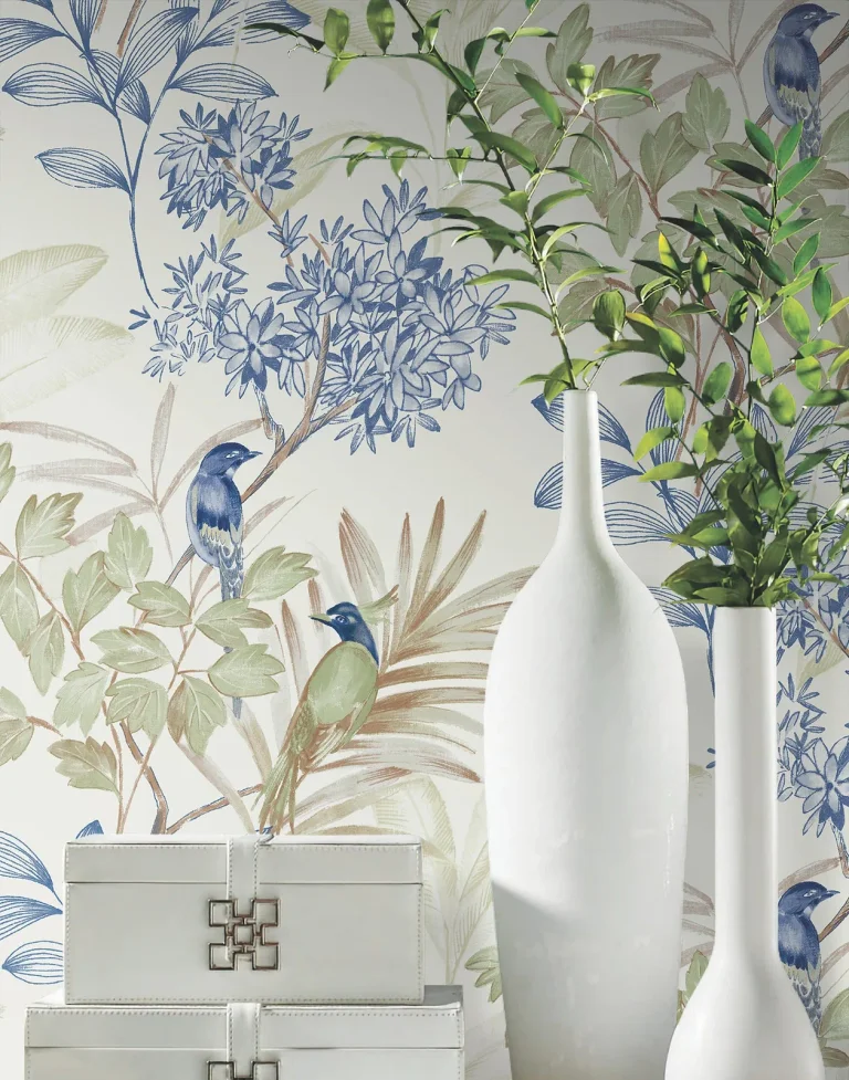 Handpainted Songbird Peel and Stick Wallpaper - Green/Blue — Ảnh 5