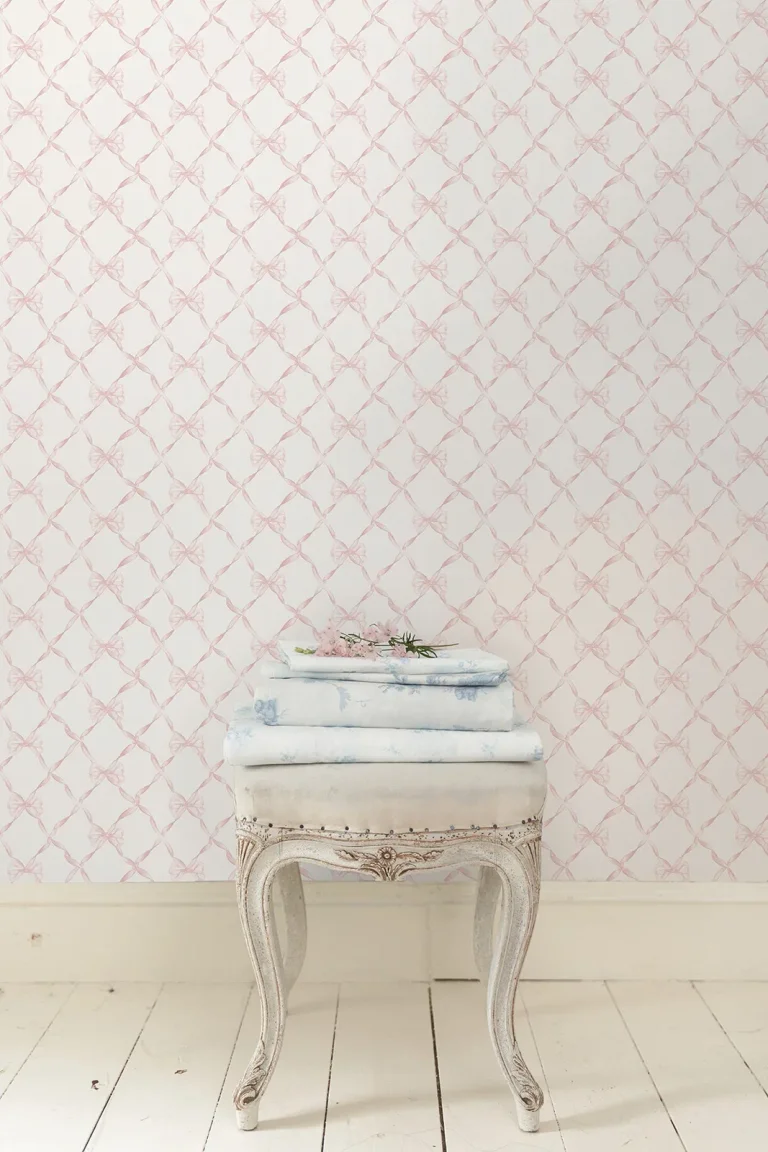 LoveShackFancy Baby Bow Ribbon Trellis Wallpaper - Light Pink — Ảnh 2