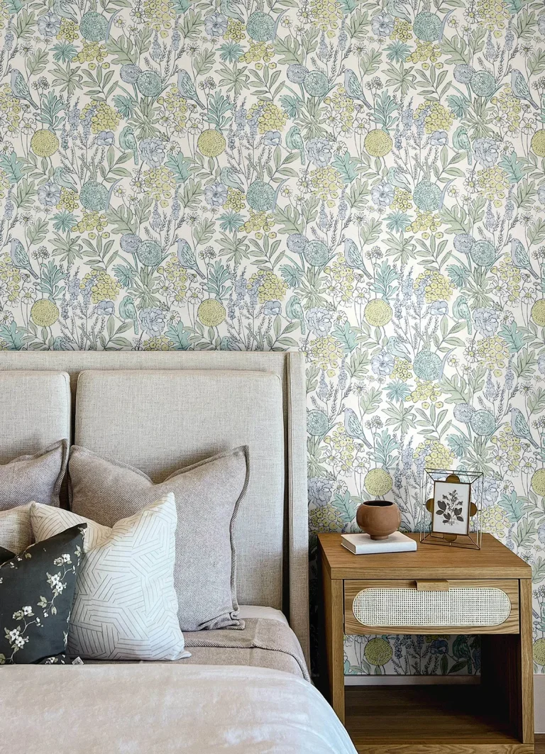 Chesapeake Goldfinch Birds and Blooms Wallpaper - Aqua — Ảnh 2