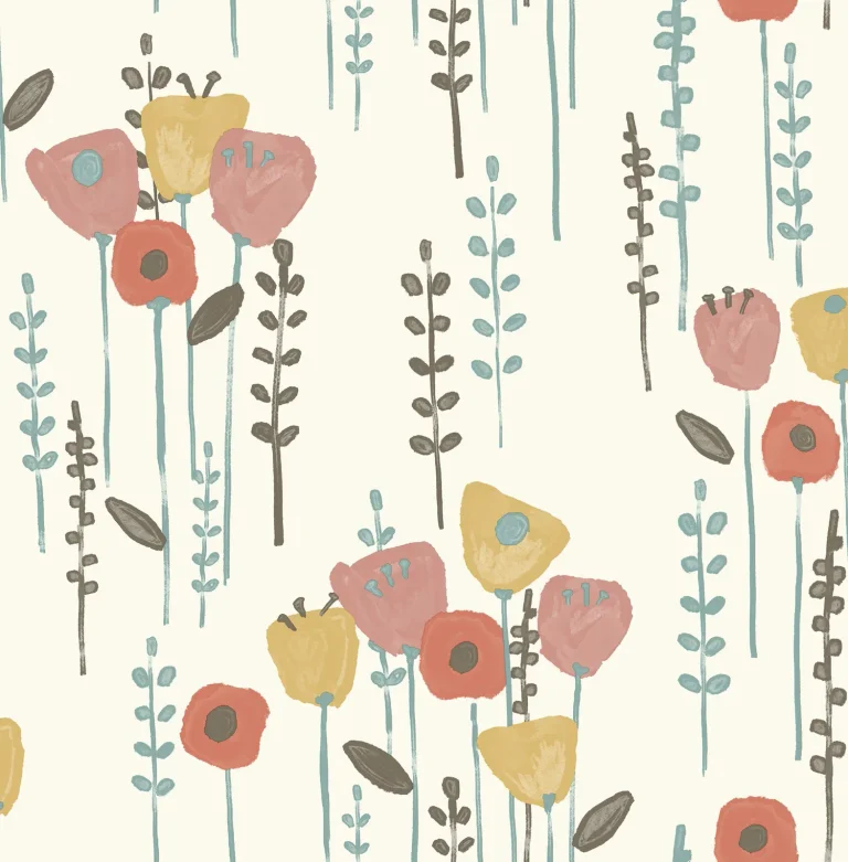Mabel Floral Field Wallpaper - Coral — Ảnh 3