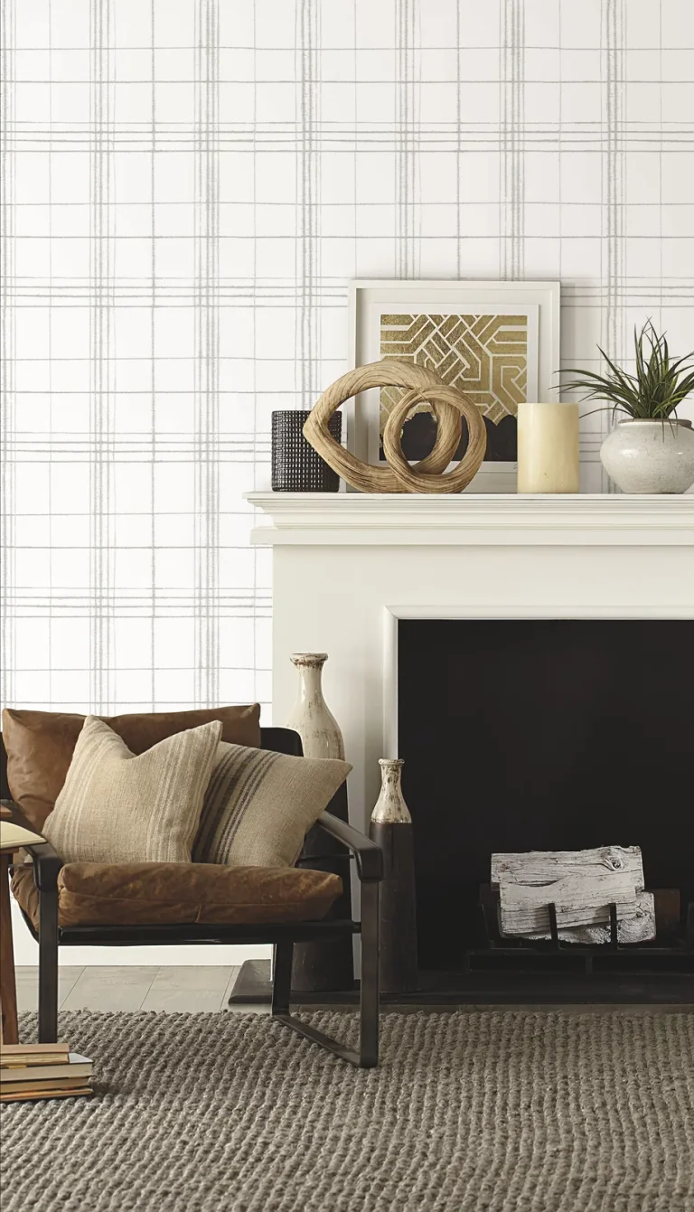 Farmhouse Plaid Wallpaper - Linen/White — Ảnh 3