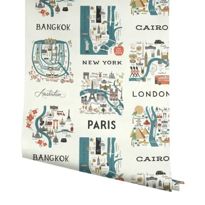 Rifle Paper Co. City Maps Wallpaper - Blue & Red