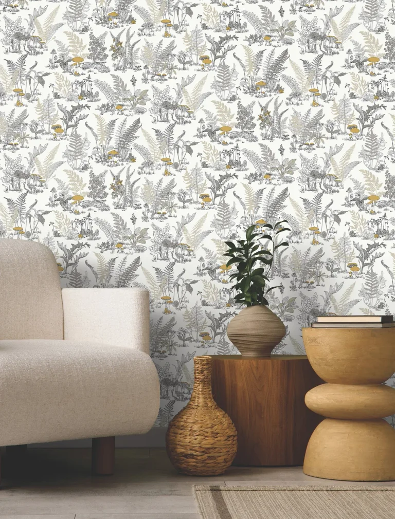 Mushroom Garden Toile Wallpaper - Neutral/Gold — Ảnh 7