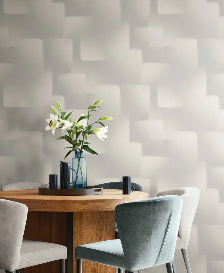 Silk Madras Abstract Geometric Wallpaper - Light Grey — Image 4