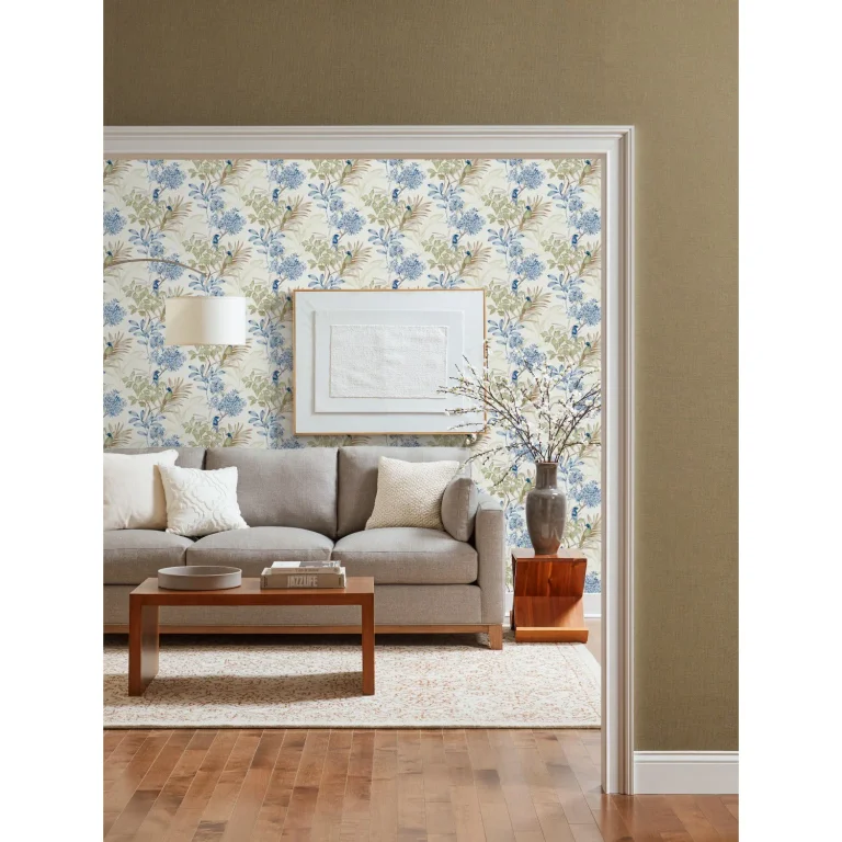 Handpainted Songbird Wallpaper - Green/Blue — Ảnh 5