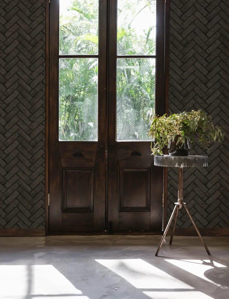 Chesapeake Canelle Brick Herringbone Wallpaper - Black — Image 5