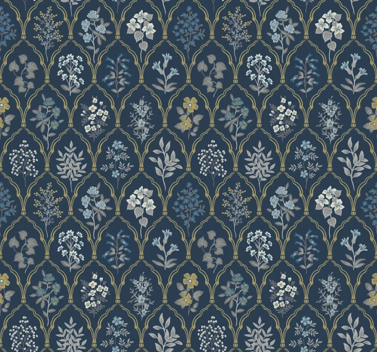 Rifle Paper Co. Hawthorne Wallpaper - Navy & Gold