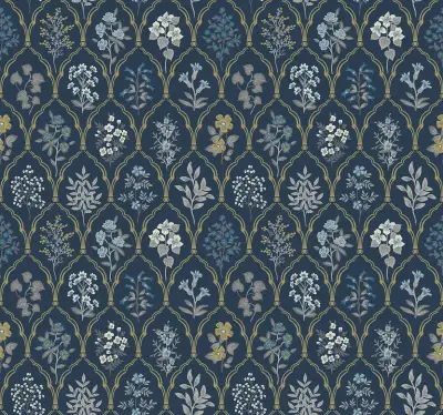 Rifle Paper Co. Hawthorne Wallpaper - Navy & Gold