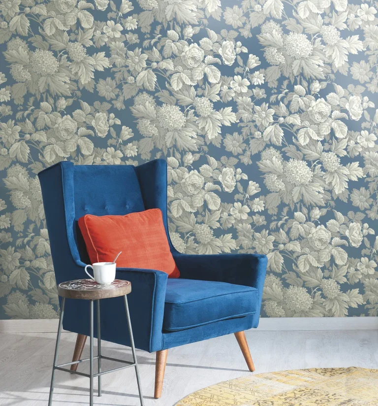 Antique Floral in Wedgewood Wallpaper - Blue — Ảnh 4