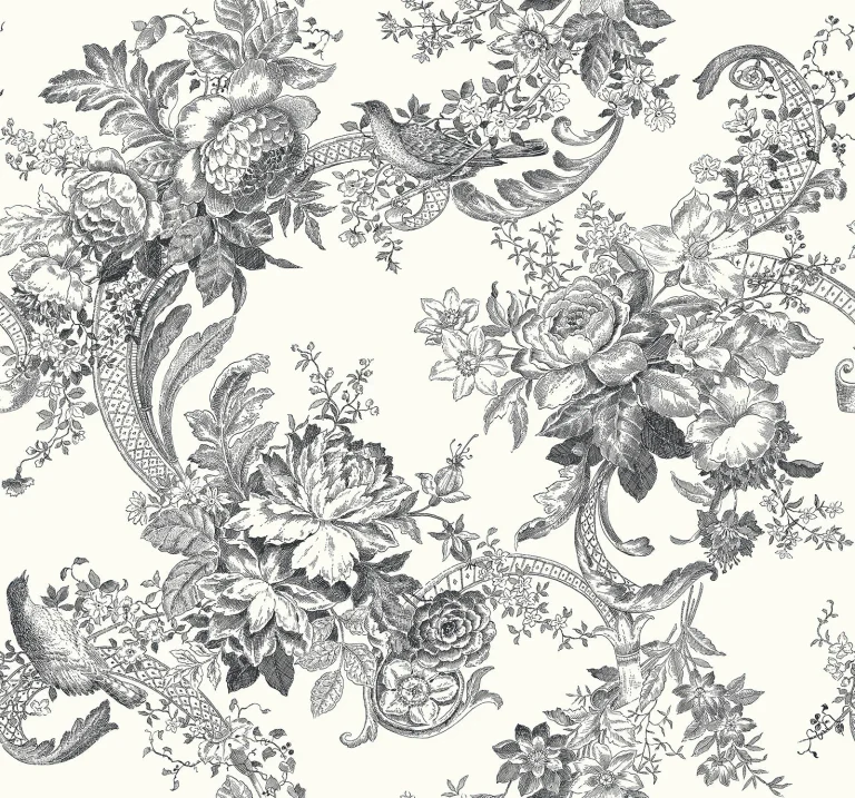 Carmel Baroque Florals Wallpaper - Black — Ảnh 2