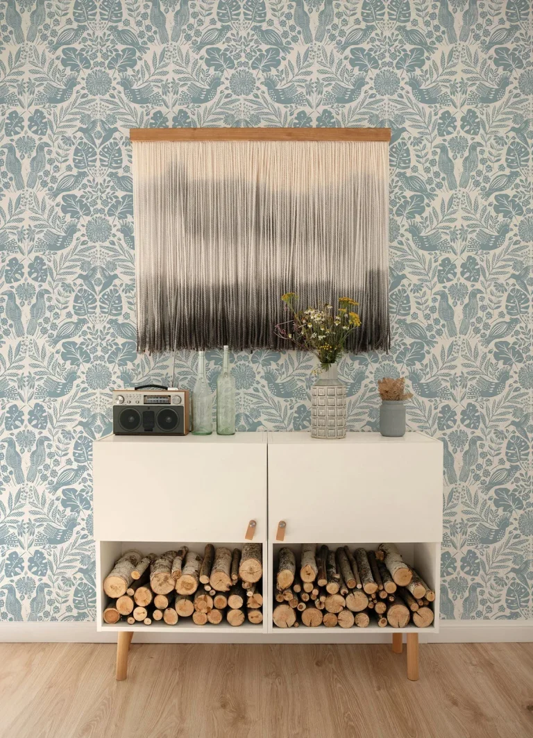 Nestle Bird Block Print Wallpaper - Blue — Ảnh 5