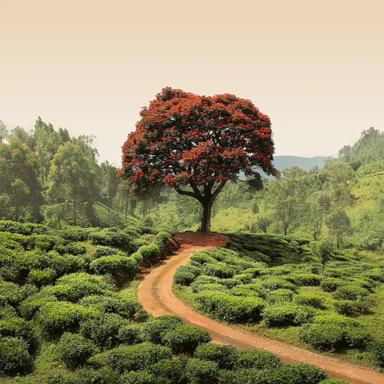 Red Tree and Hills in Sri Lanka - Wall Mural 5036 - 4 Panel - 192cm x 260cm — Ảnh 3
