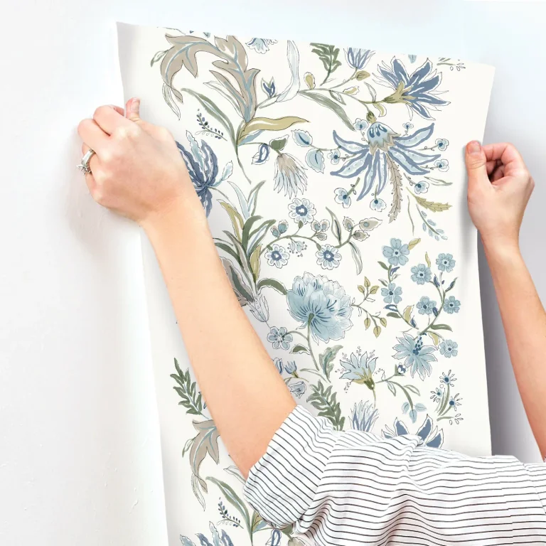 Teonna Floral Stripe Wallpaper - Blue — Ảnh 4