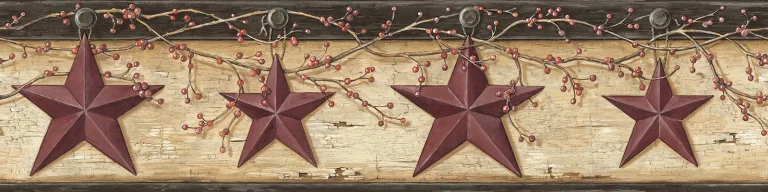 Chesapeake Ennis Rustic Barn Star Wallpaper Border - Maroon — Ảnh 2
