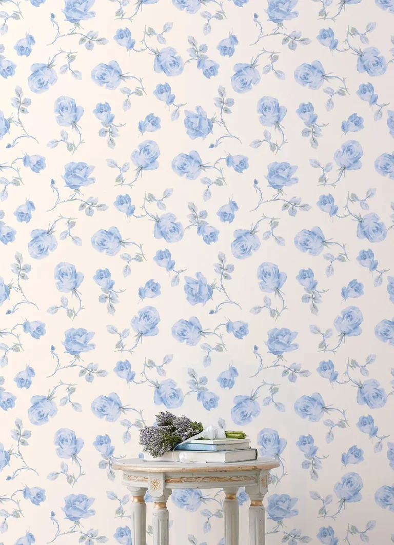LoveShackFancy Ribbon Rosa Loose Roses Wallpaper - Blue — Ảnh 6