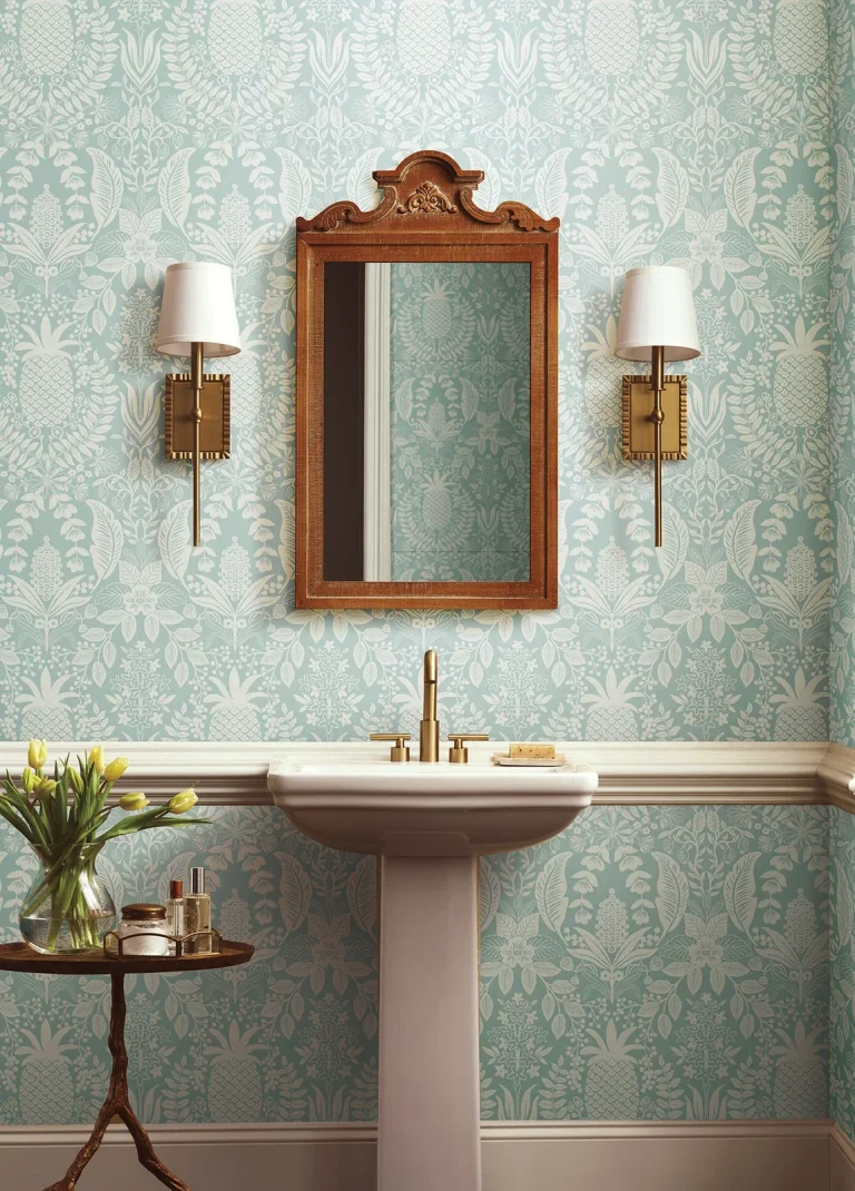 Rifle Paper Co. Pineapple Damask Wallpaper - Light Blue