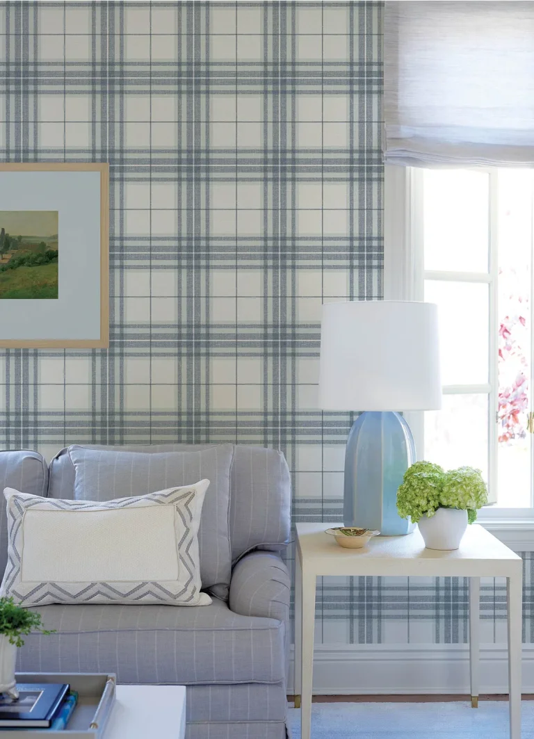 Chesapeake Cabin Check Plaid Wallpaper - Blue — Ảnh 4