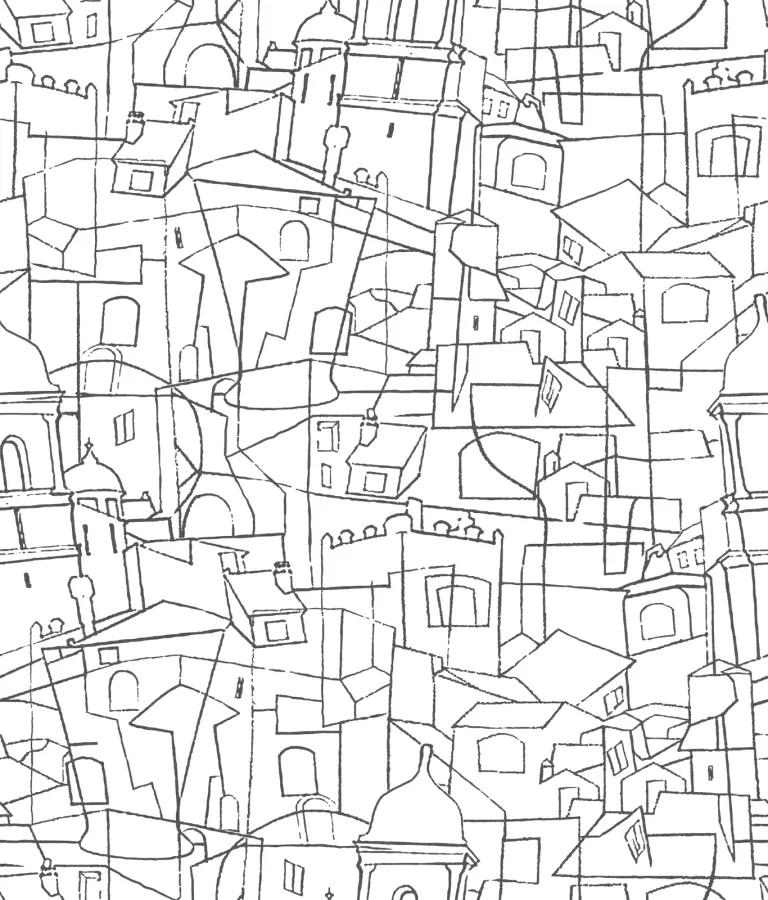 Cubist Cityscape Peel and Stick Wallpaper - Black — Ảnh 5