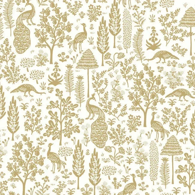 Rifle Paper Co. Menagerie Toile Wallpaper - White & Metallic Gold — Ảnh 4