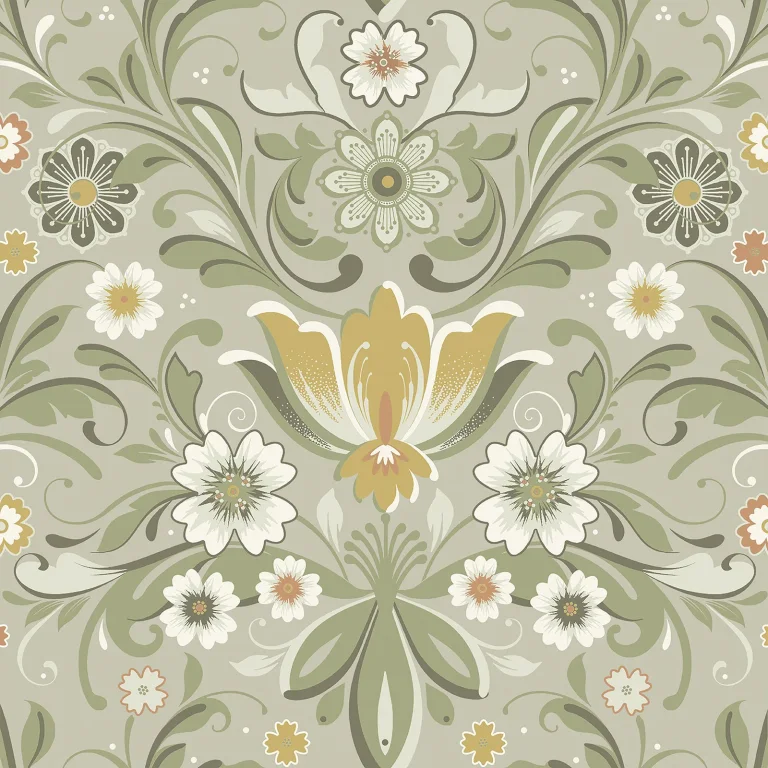 Ostanskar Retro Floral Wallpaper - Green — Ảnh 2
