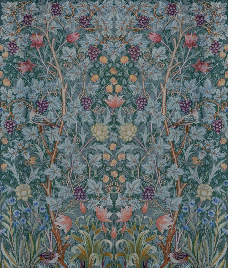 Vine Embroidery Wall Mural - Teal — Ảnh 3