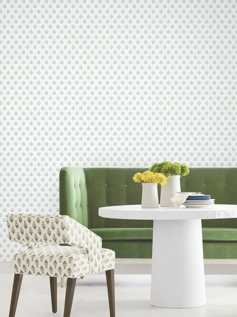 Serene Villa Floral Stamp Wallpaper - Teal — Image 4