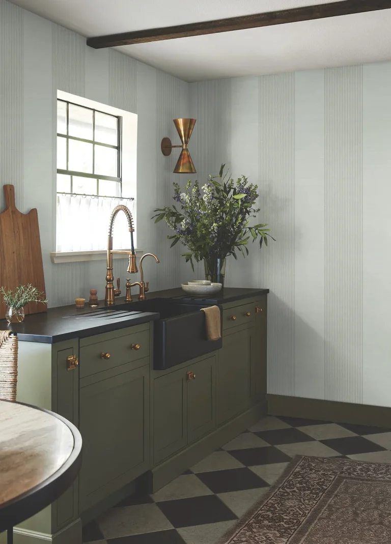 Ronald Redding Archer Stripe Faux Linen Wallpaper - Sage — Ảnh 3
