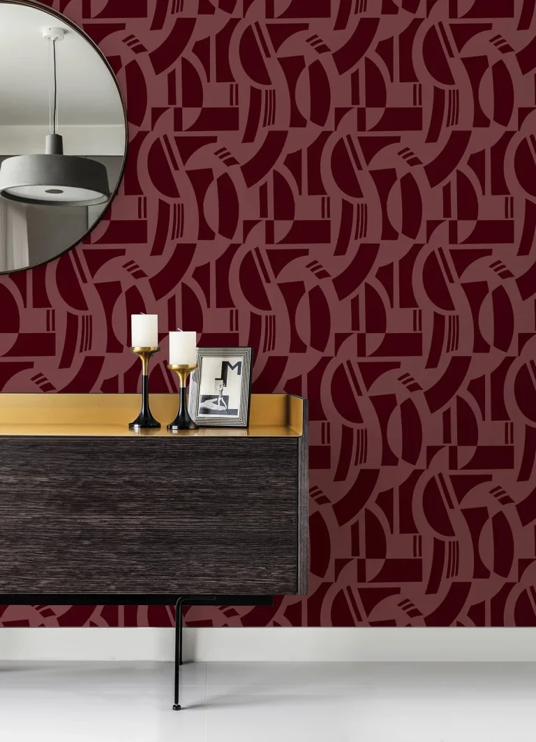 Carter Geometric Flock Wallpaper - Burgundy — Ảnh 5