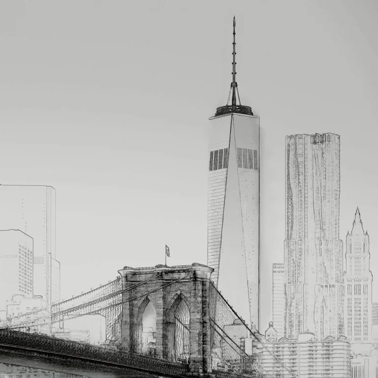 New York Art Illustration Black And White - Wall Mural 5018 - 8 Panel - 384cm x 260cm — Ảnh 3