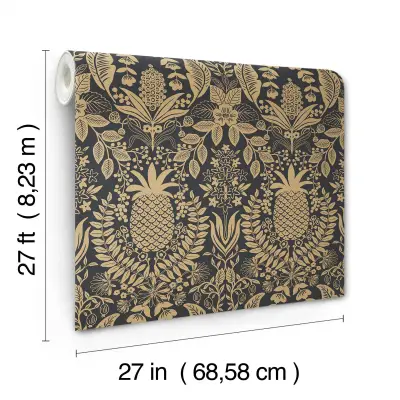 Rifle Paper Co. Pineapple Damask Wallpaper - Black & Gold