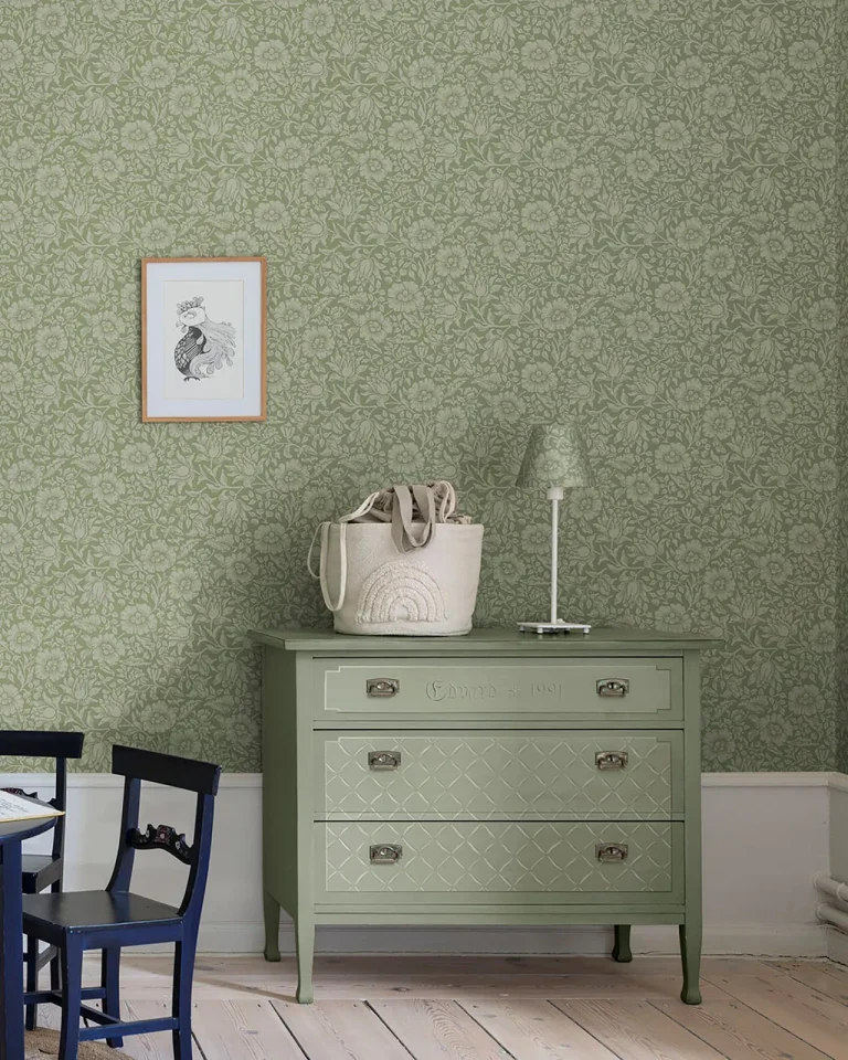 Mallow Floral Vine Wallpaper - Green — Ảnh 3