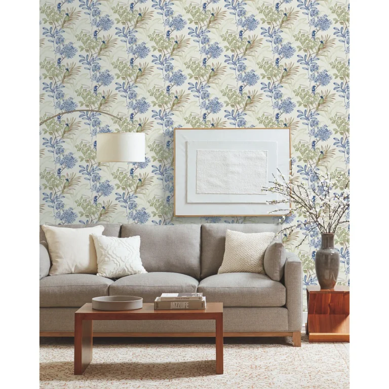 Handpainted Songbird Wallpaper - Green/Blue — Ảnh 4