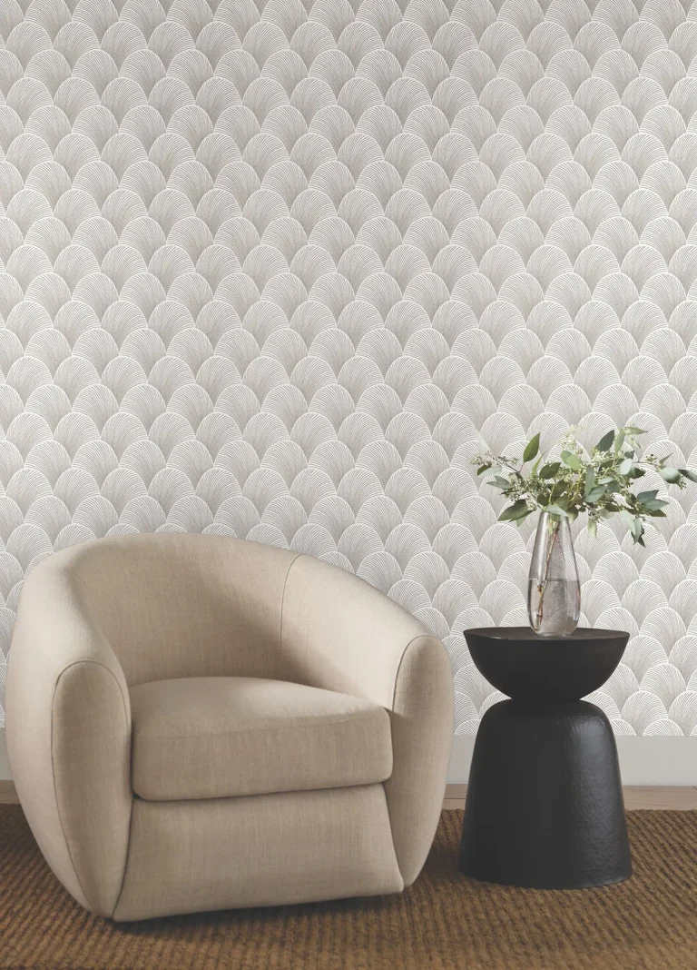 Candice Olson Metallic Scallop Wallpaper - White — Ảnh 4