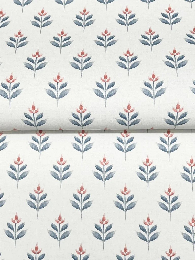 Serene Villa Floral Stamp Wallpaper - Red