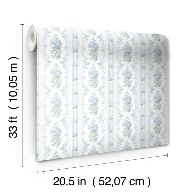LoveShackFancy Dreamy Days Stripe & Floral Wallpaper - Blue — Ảnh 3