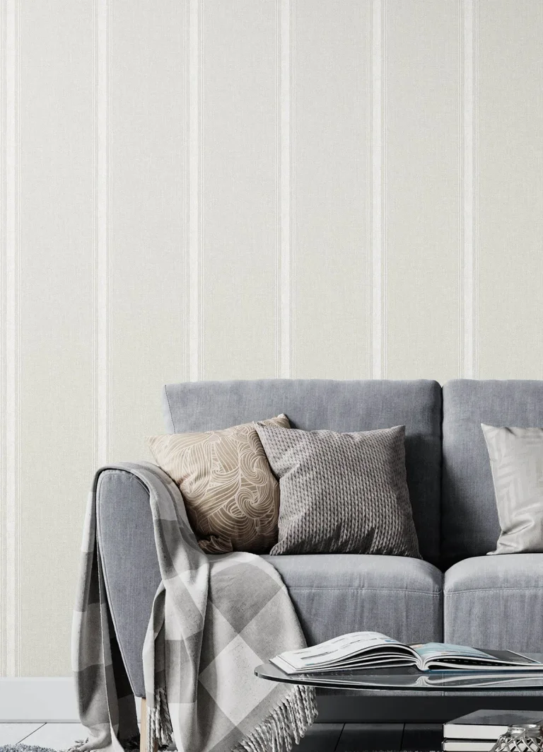 Chesapeake Linette Fabric Stripe Wallpaper - Beige — Image 3