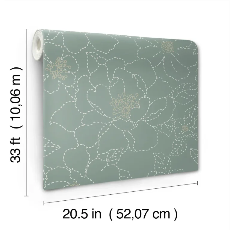 Gardena Embroidered Floral Wallpaper - Sea Green — Ảnh 6