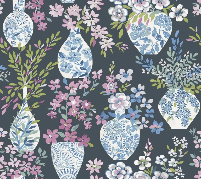 Harper Floral Vase Wallpaper - Charcoal — Ảnh 4