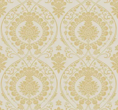 Imperial Damask Wallpaper - Linen/Gold