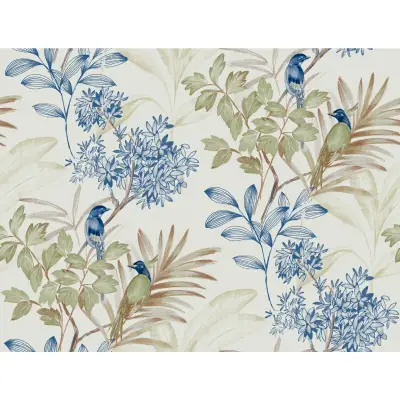 Handpainted Songbird Wallpaper - Green/Blue