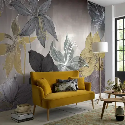 Elle Decoration 2 - 2239-20 Flora - Grey & Yellow